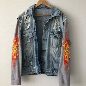 LF distressed Carmar denim flame sleeve jacket